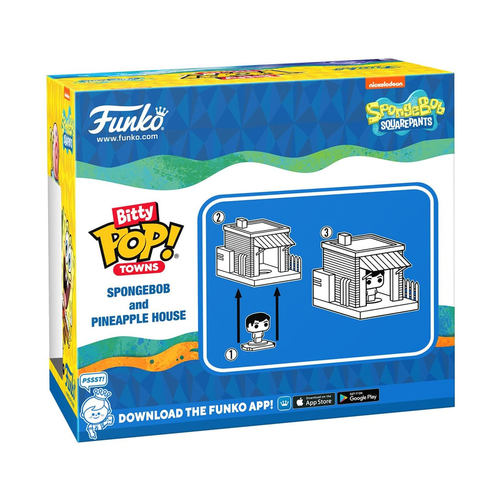 Official Funko Bitty POP! Town featuring SpongeBob and his iconic pineapple house. Original packaging and design.