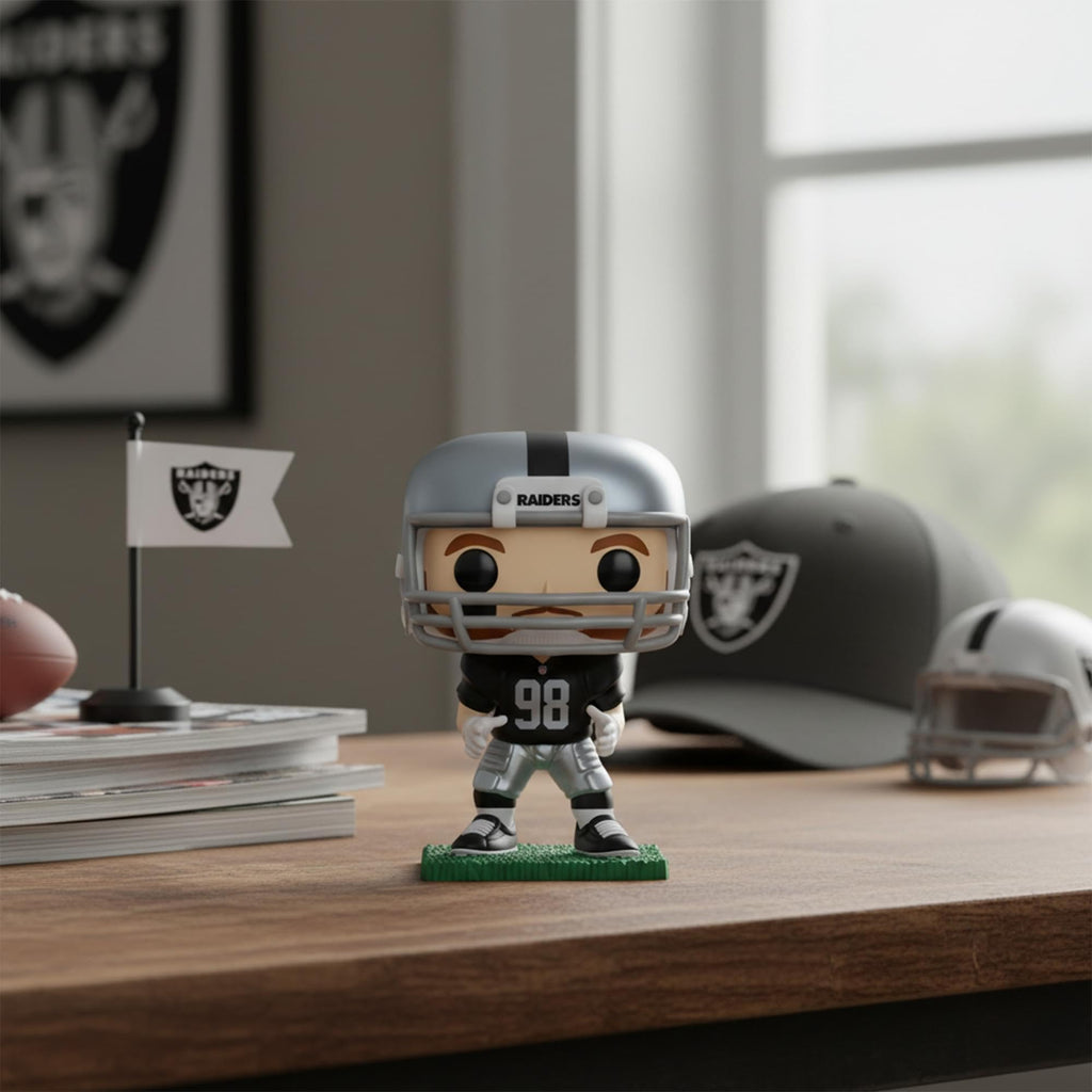 Stylish Funko Maxx Crosby figure from the Las Vegas Raiders, perfect for fans. Verified by CuratCart for trust.
