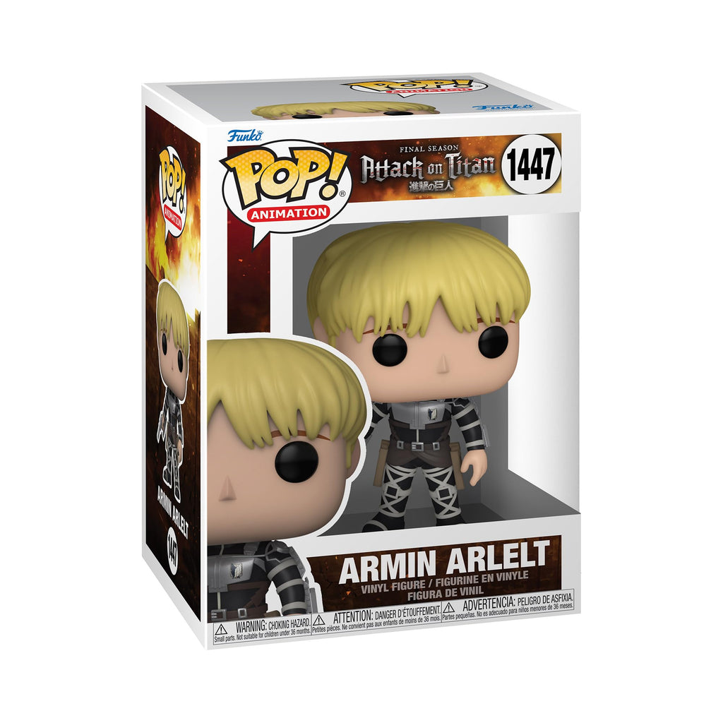 Authentic Funko POP! figure of Armin Arlet from Attack on Titan, featuring detailed vinyl design. A must-have for collectors!