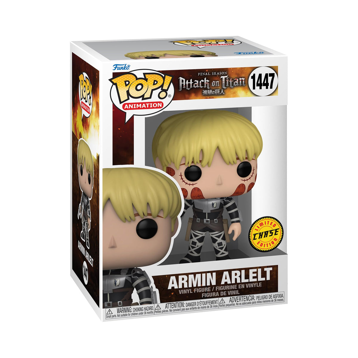 Collectible vinyl figure of Armin Arlert from Attack on Titan. Verified by CuratCart for authenticity.