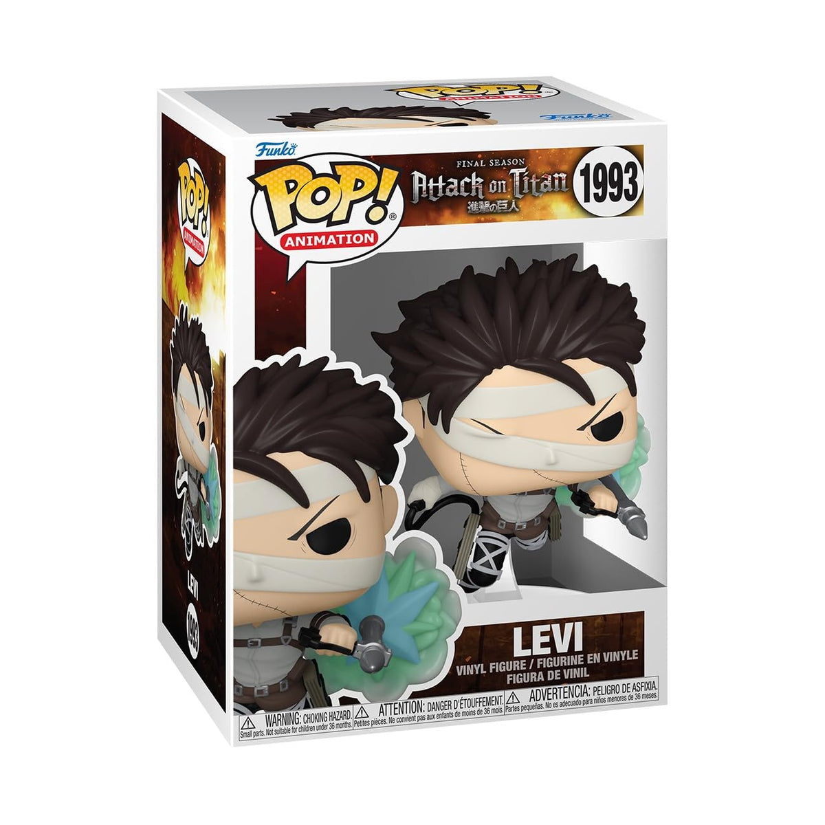 100% genuine Funko POP! Animation figure of Levi from Attack on Titan, showcasing his iconic pose and details.