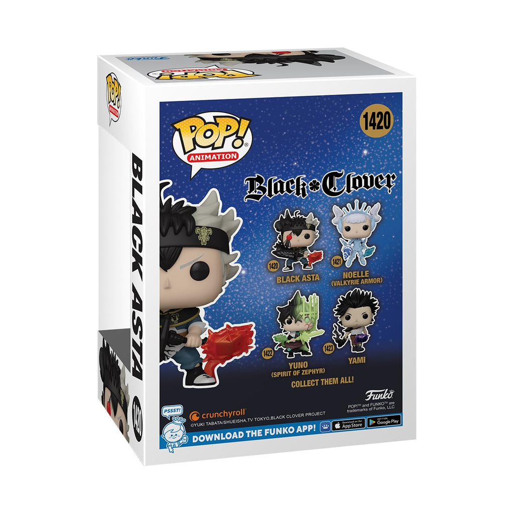Collectible Funko POP! figure of Asta from Black Clover. Official packaging showcases Asta and other characters. Limited edition.