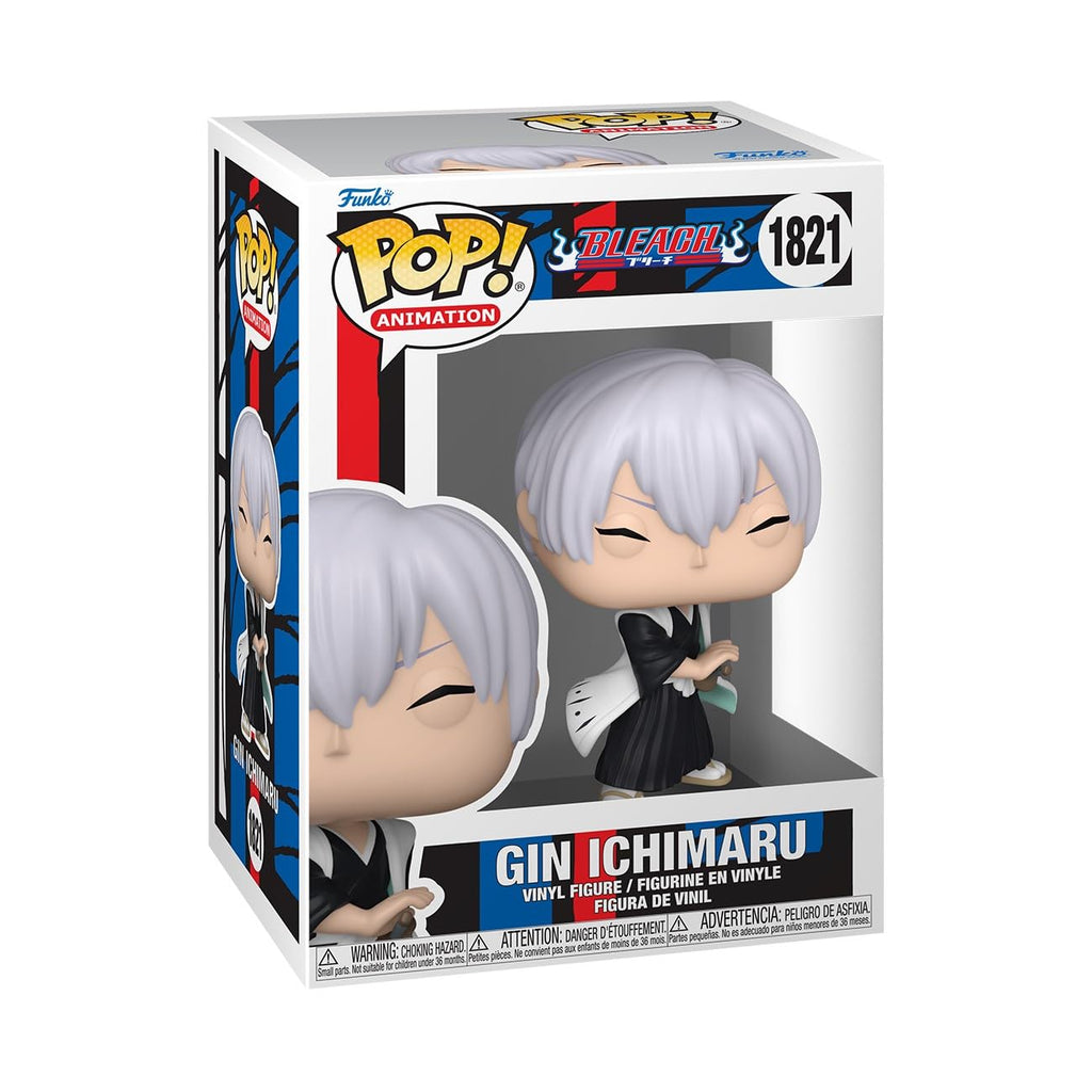 Authentic Funko POP! Animation Gin Ichimaru figurine from Bleach. Collectible vinyl figure, number 1821. Perfect for fans!