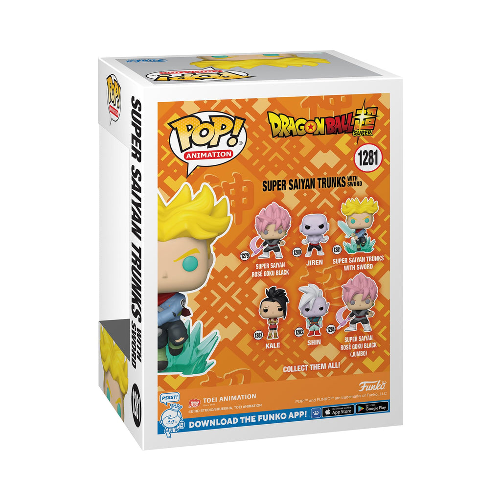 Premium imported Funko POP! figure of Super Saiyan Trunks from Dragon Ball Super, featuring vibrant packaging and collectible sets.