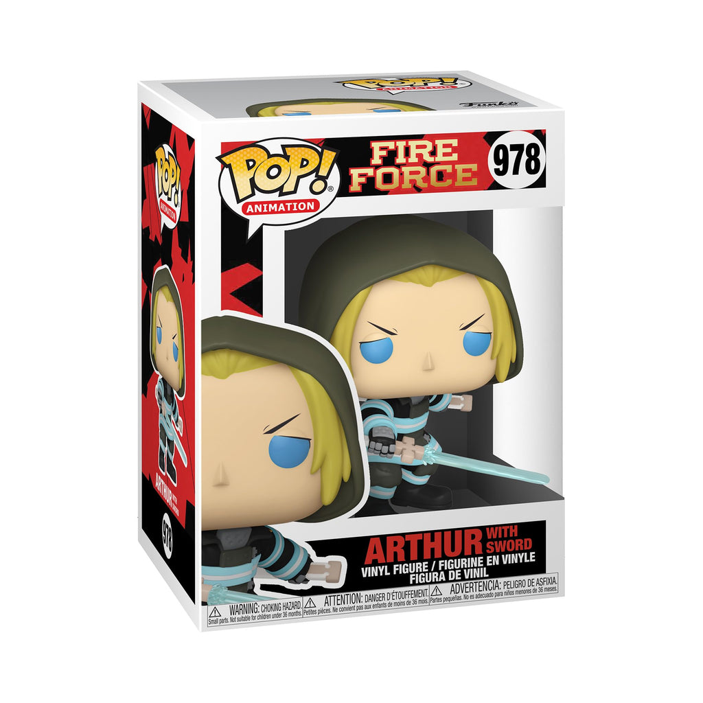 100% Genuine Funko POP Animation figure of Arthur from Fire Force, featuring detailed design and sword accessory.