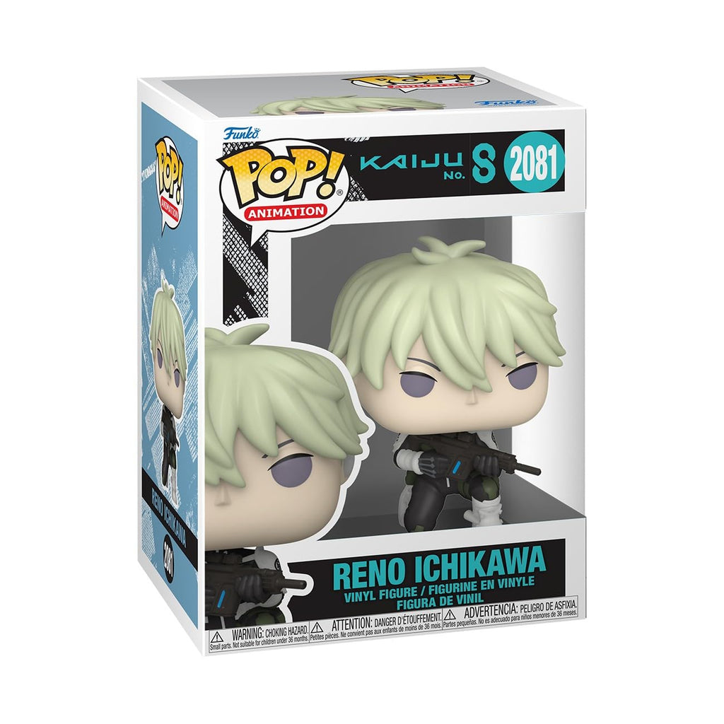100% genuine Funko POP! figure of Reno Ichikawa from Kaiju No. 8, featuring light green hair and weapon.