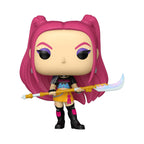 Kpop Demon Hunter Funko Pop! with pink hair and weapon. A must-have for collectors and fans! Verified by CuratCart.