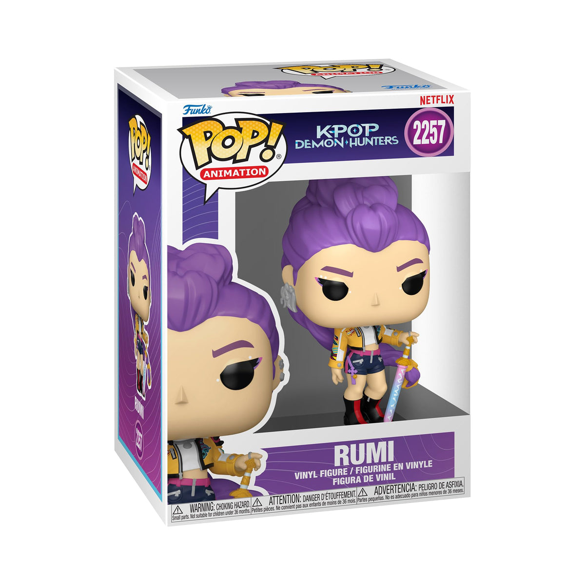 Authentic Funko POP! Kpop figure of Rumi from Netflix’s Demon Hunters, featuring vibrant colors and detail.