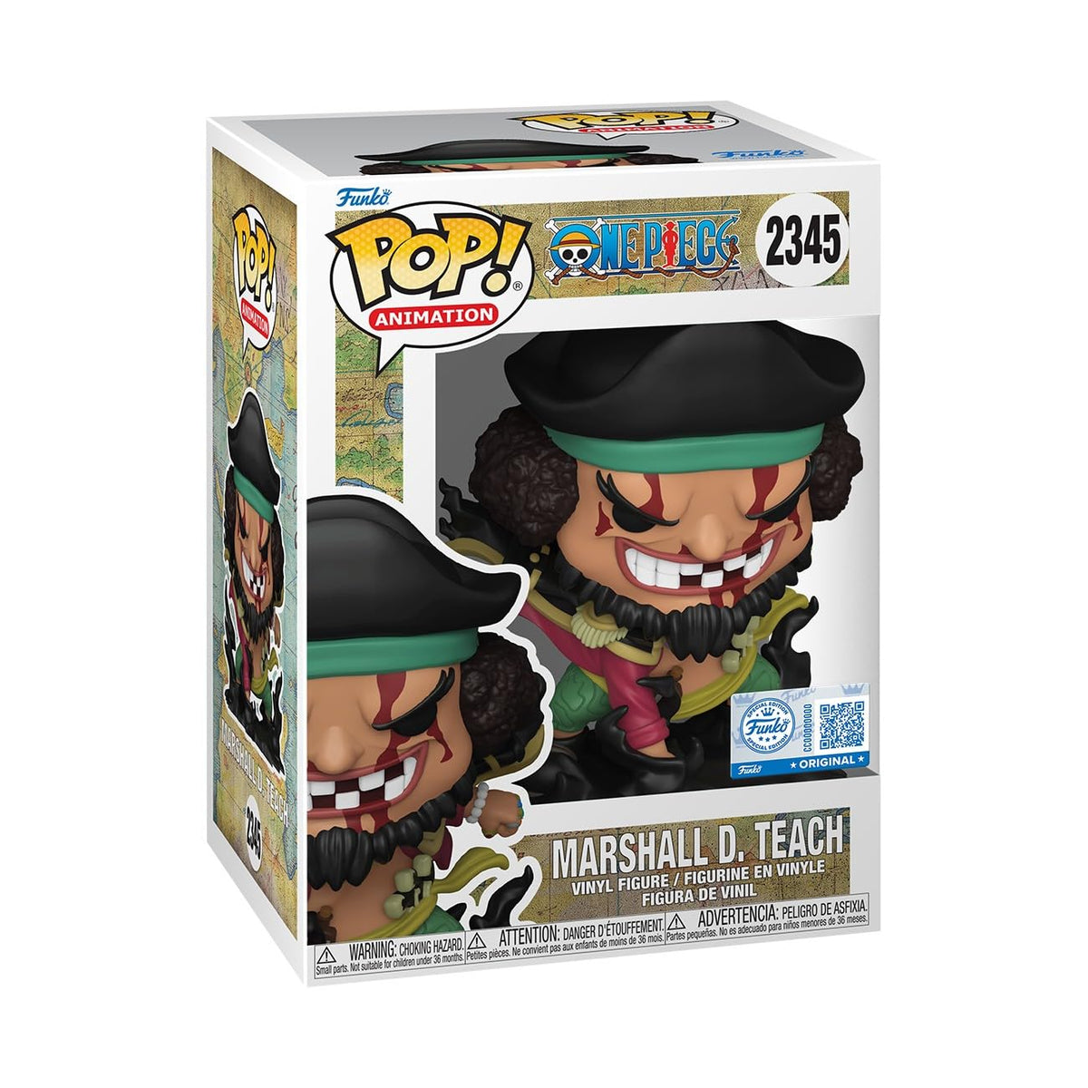 100% authentic Funko POP! figure of Blackbeard from One Piece, showcasing vibrant details and unique design.