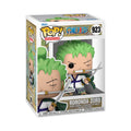 100% genuine Funko POP! animation figure of Rorono Zoro from One Piece, featuring vibrant green hair and dual swords.