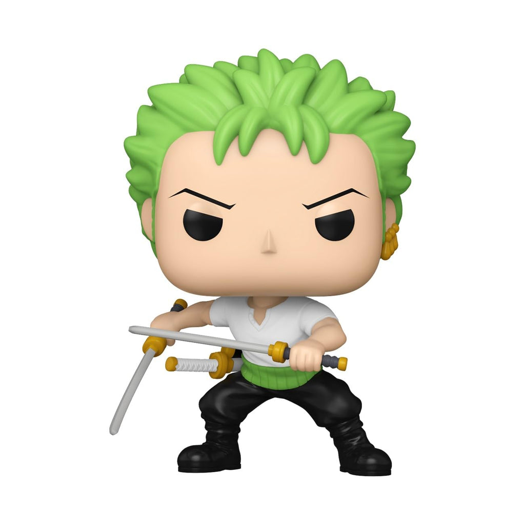 Premium imported Funko POP! Zoro figure from One Piece, featuring vibrant green hair and iconic sword pose.