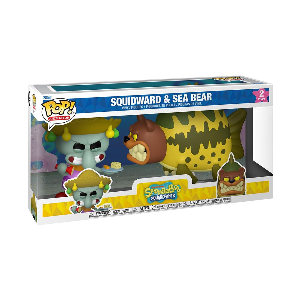 This Funko POP! features Squidward and Sea Bear from Spongebob Squarepants, perfect for collectors. 100% authentic product.