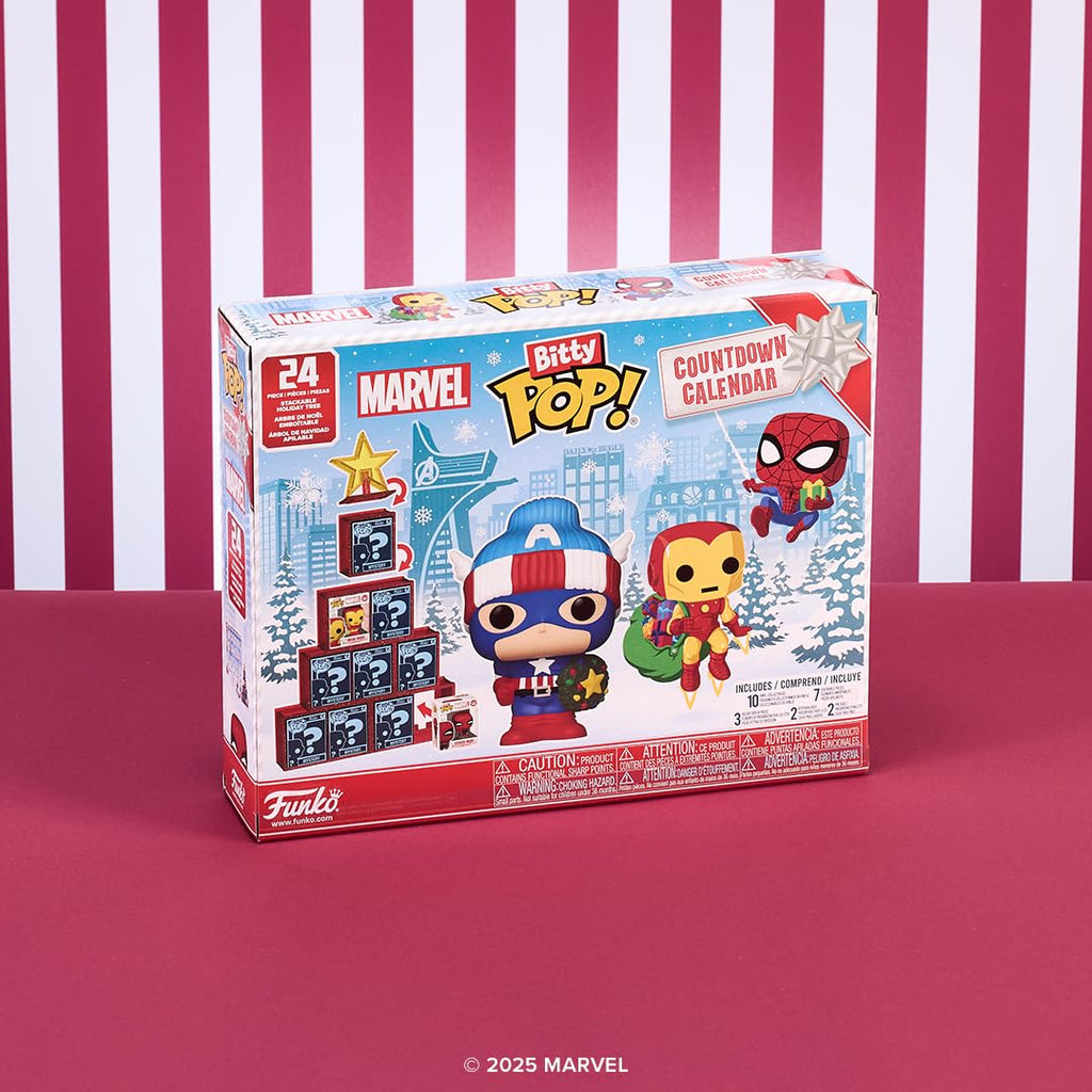 Marvel Funko Pop! Bitty Countdown Calendar for March features Spider-Man and Iron Man. Verified by CuratCart for trust.