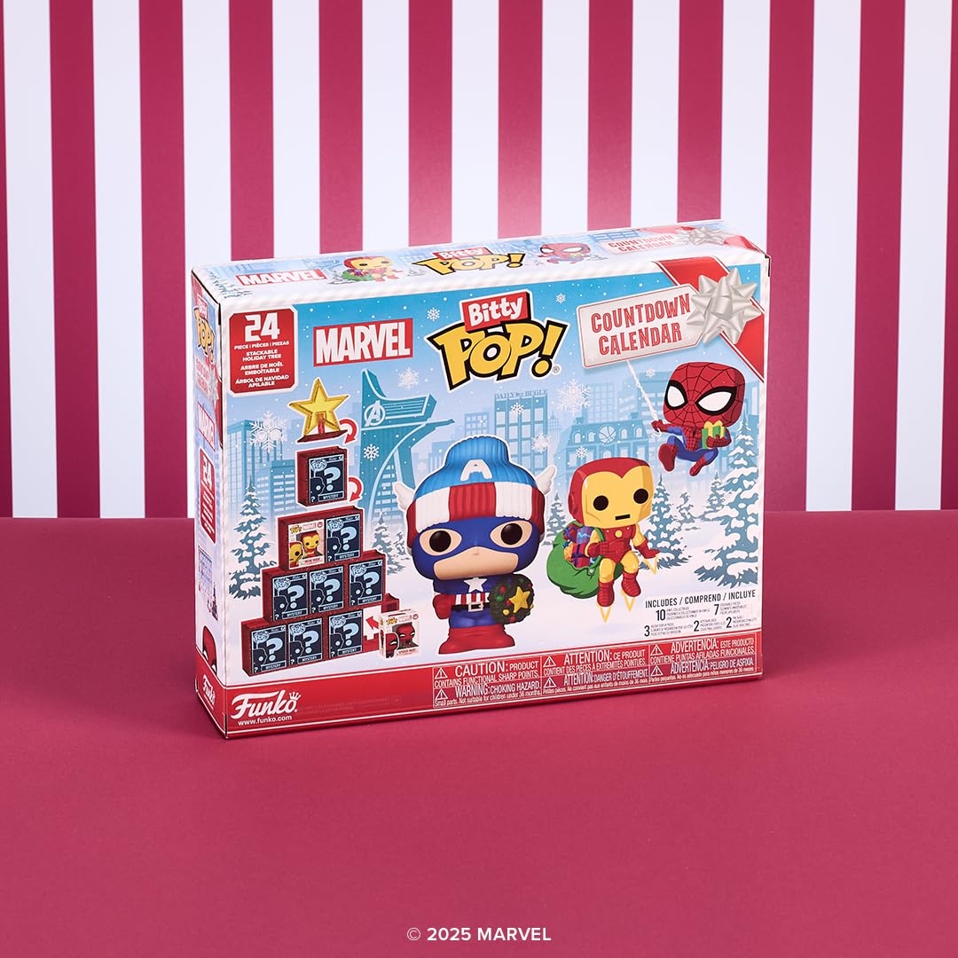 Marvel Funko Pop! Bitty Countdown Calendar for March features Spider-Man and Iron Man. Verified by CuratCart for trust.