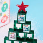 Countdown calendar featuring colorful Funko Pop figures, topped with a star, perfect for holiday festivities. Verified by CuratCart.