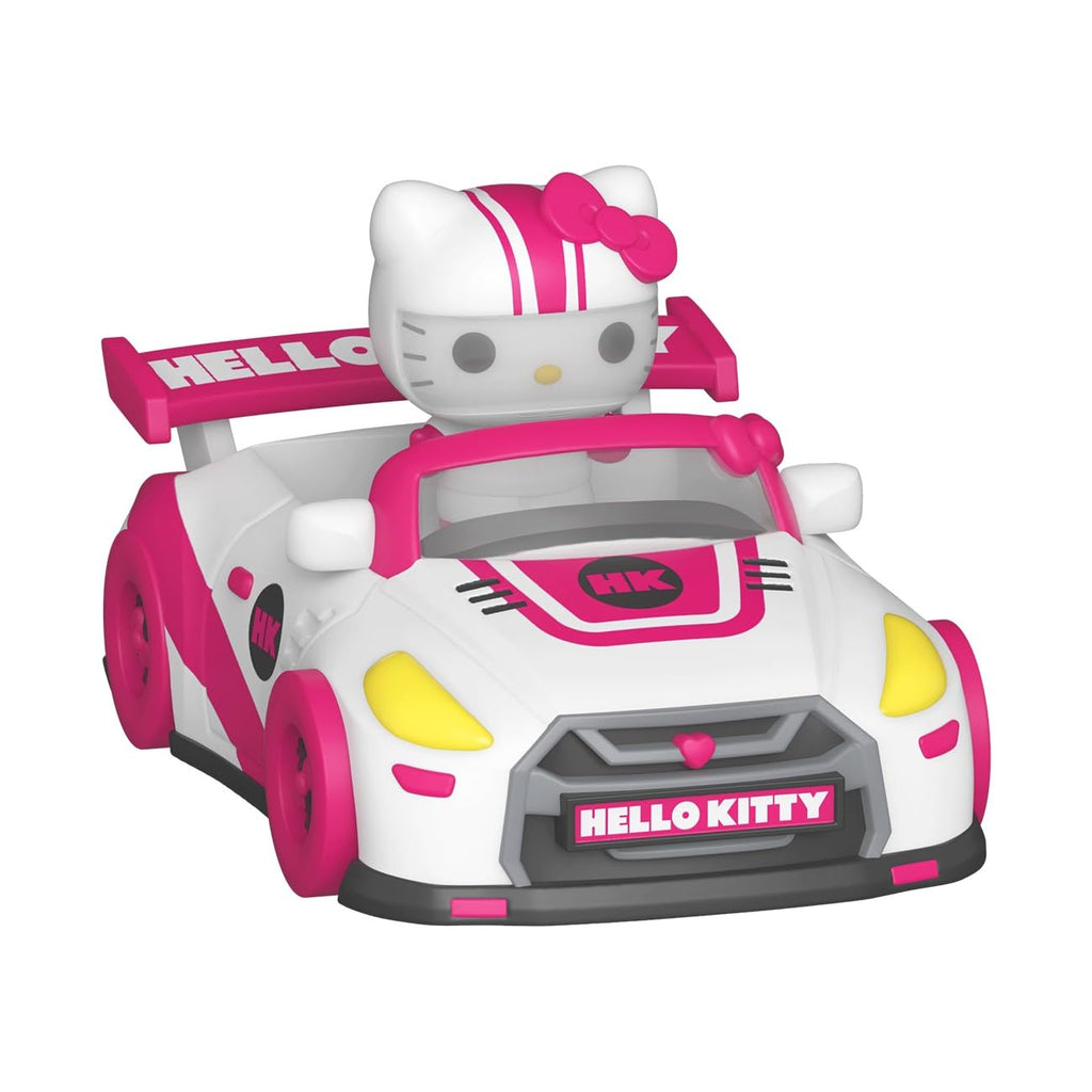 Funko Pop! Bitty Ride featuring Hello Kitty as a racer in a pink and white car. Available to order online now!