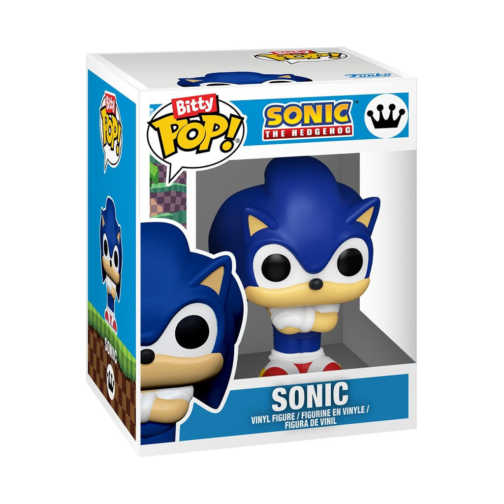Premium imported Funko Pop! Bitty Ride featuring Sonic the Hedgehog in a collectible window box design.