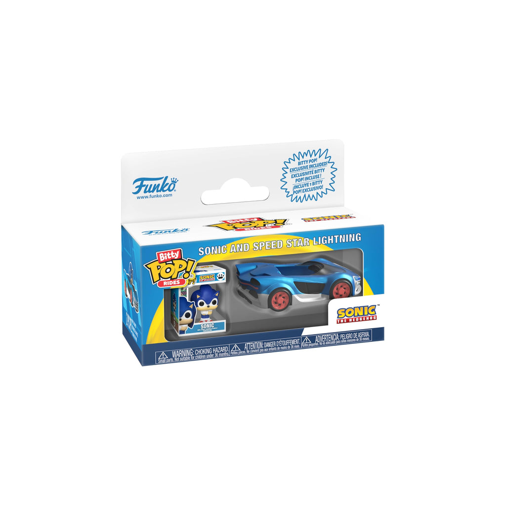 100% authentic Funko Pop! Bitty Ride featuring Sonic the Hedgehog in a blue racing car. Perfect for collectors!