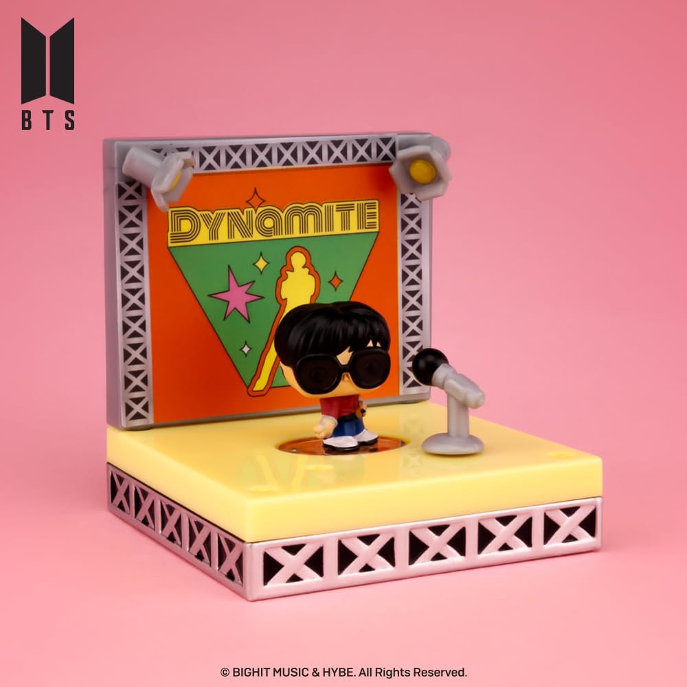 Order the Funko Pop! Bitty Stages: BTS - Dynamite figure, featuring a stylized character on stage. Available online now!