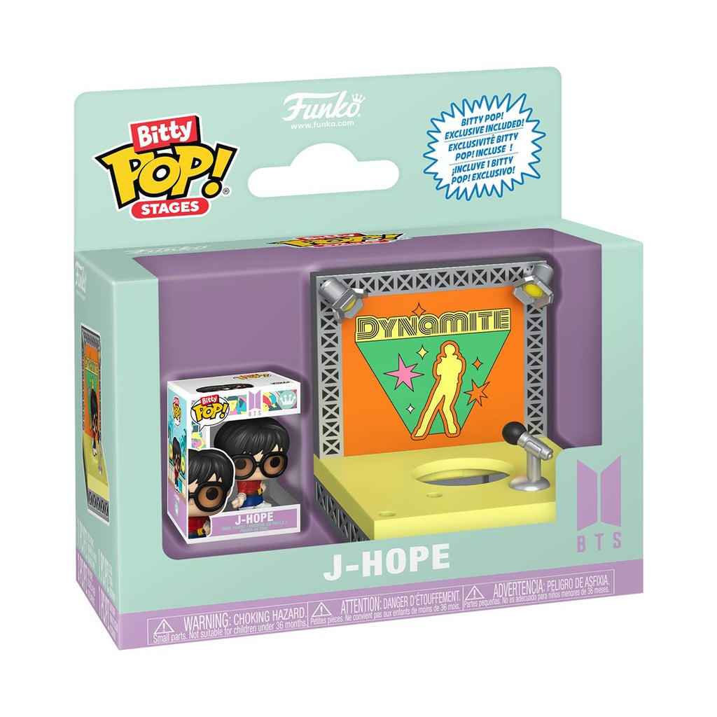 Authentic Funko Pop! Bitty Stages of BTS's J-Hope featuring a vibrant Dynamite stage. Ideal for collectors!
