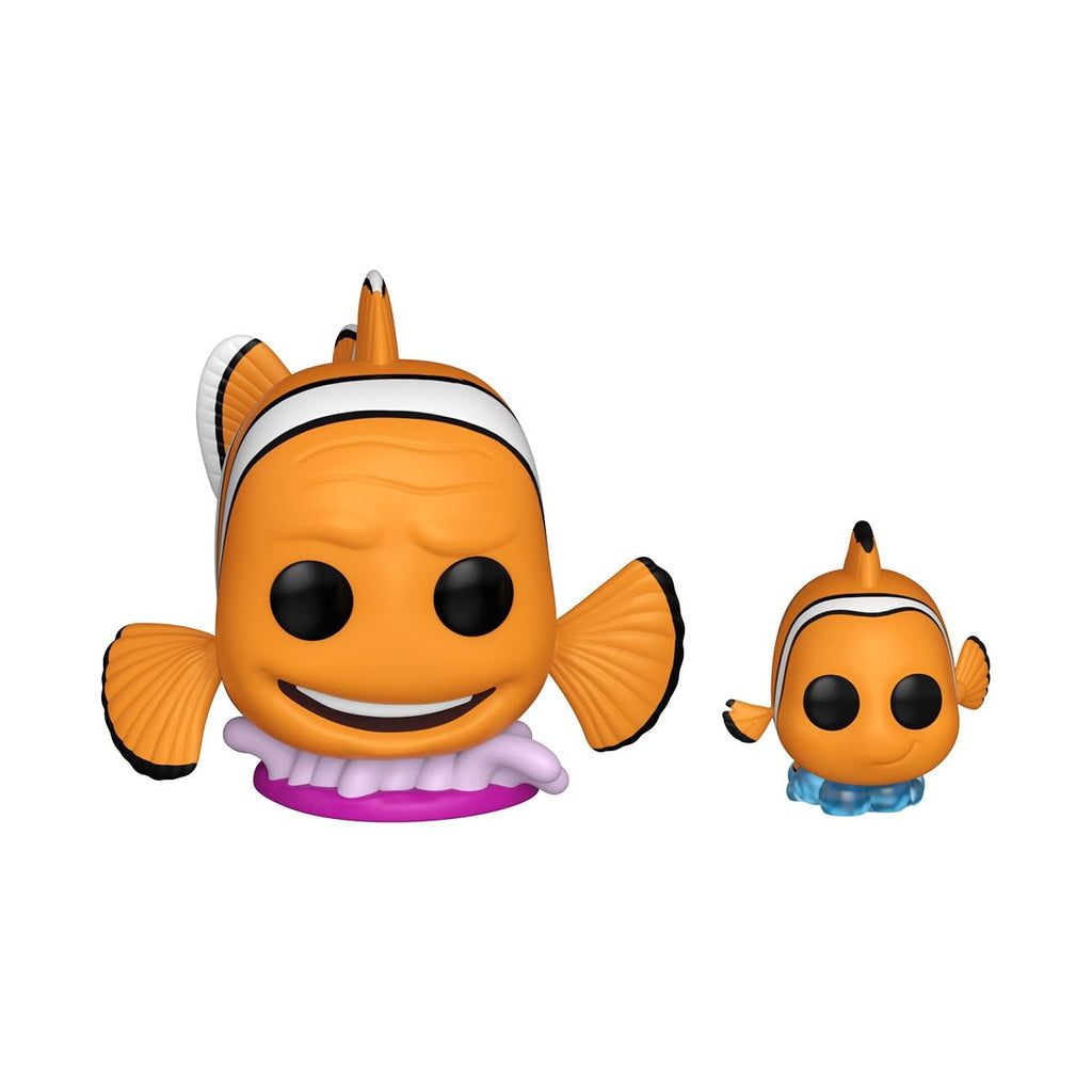 Funko POP! figures of Disney Pixar's Finding Nemo featuring a large and small clownfish. Available to order online.