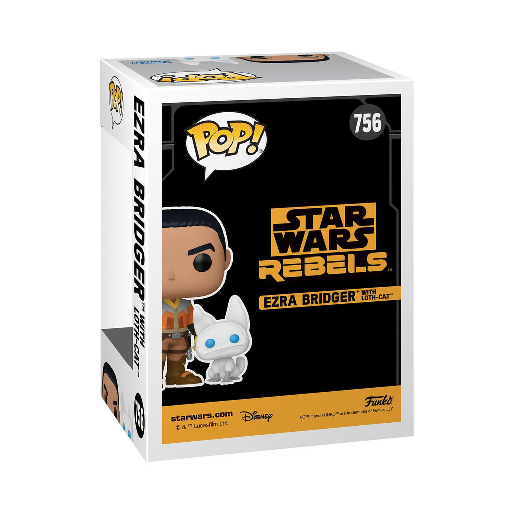 Premium imported Funko Pop! figure of Ezra Bridger from Star Wars Rebels, includes Loth-cat companion.