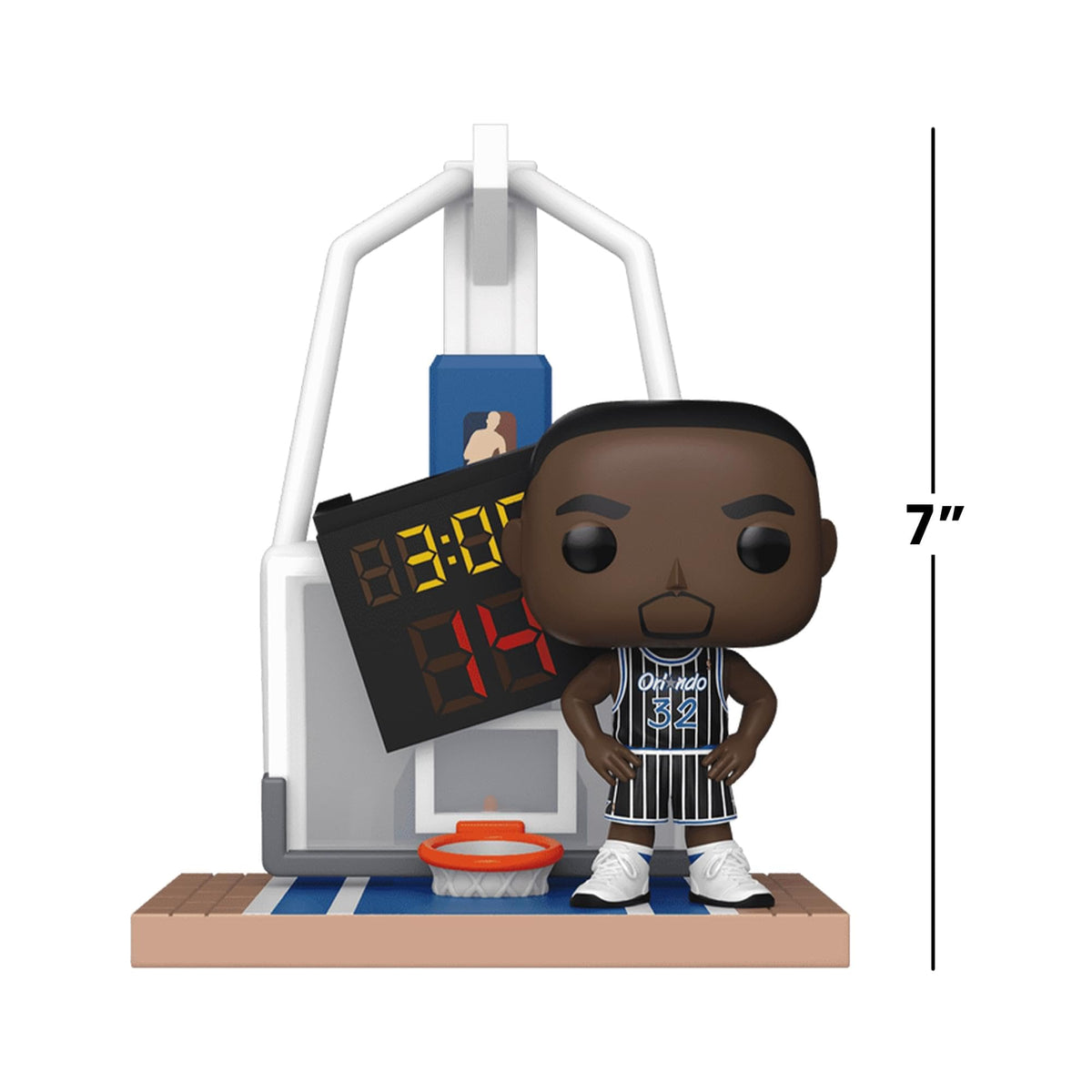 Premium imported Funko POP! Deluxe featuring Shaquille O'Neal in Orlando Magic uniform, complete with scoreboard backdrop.