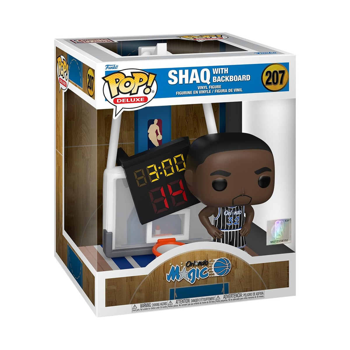 100% authentic Funko POP! Deluxe featuring Shaquille O'Neal with a basketball backboard, Orlando Magic details.