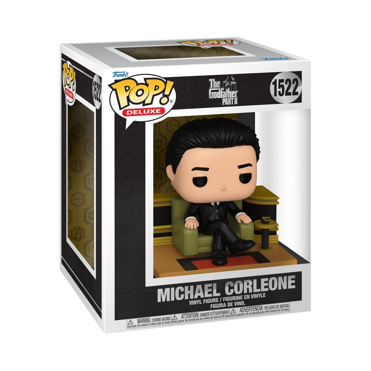 Authentic Funko POP! Deluxe figure of Michael Corleone from The Godfather Part 2, showcasing detailed design.