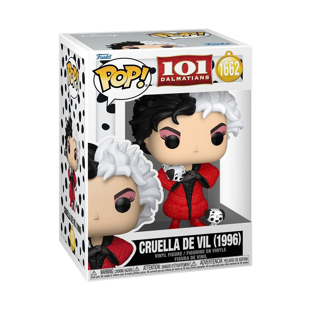 Authentic Funko Pop! 101 Dalmatians Cruella de Vil collectible, featuring vibrant colors and iconic hairstyle.