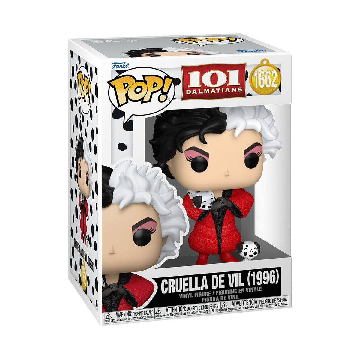 Authentic Funko Pop! 101 Dalmatians Cruella de Vil collectible, featuring vibrant colors and iconic hairstyle.
