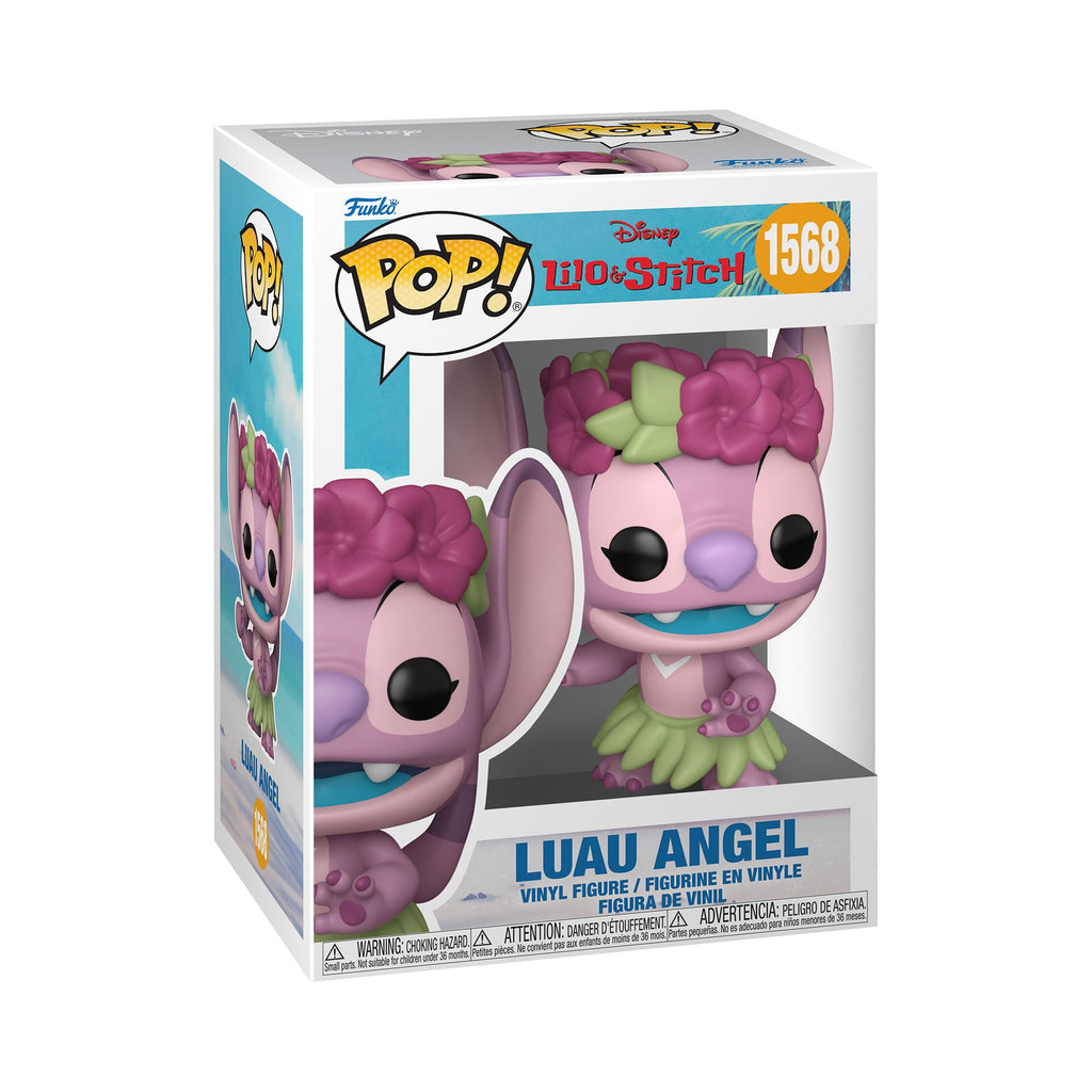 100% Genuine Funko POP! vinyl figure of Luau Angel from Disney's Lilo & Stitch, featuring vibrant colors and floral details.