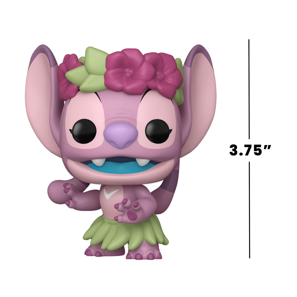 Premium imported Funko POP! figure of Stitch in a luau outfit, measuring 3.75 inches tall, vibrant and playful.