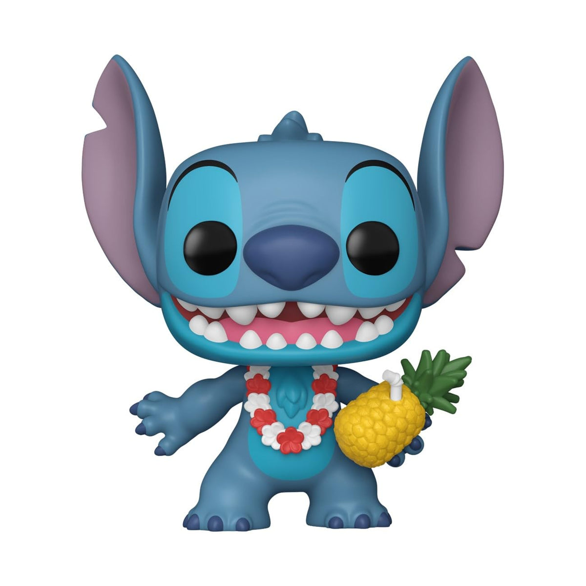 Collectible Funko POP! Stitch from Lilo & Stitch, wearing a lei and holding a pineapple. Verified by CuratCart.