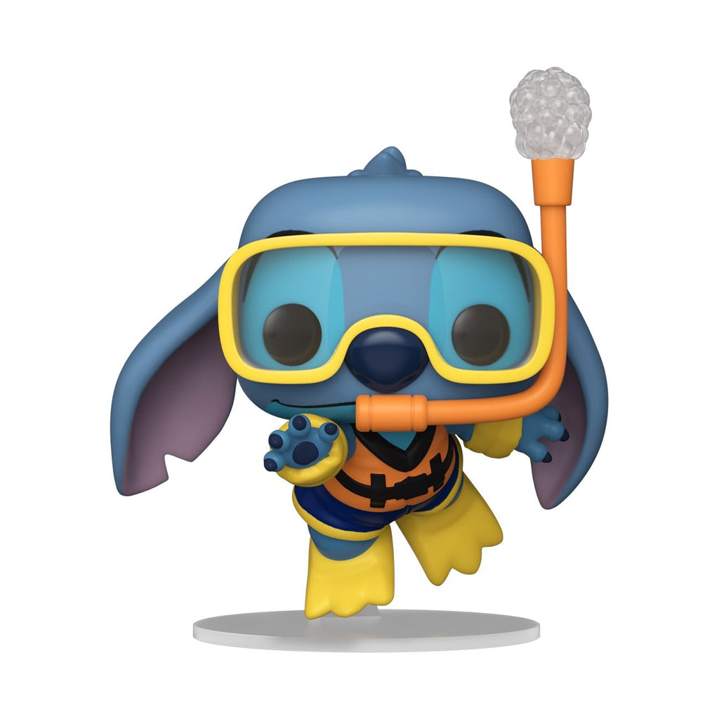 Funko POP! figure of Stitch from Disney's Lilo & Stitch, wearing snorkel gear; premium imported collectible.