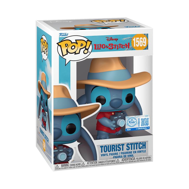 100% genuine Funko POP! of Tourist Stitch from Disney's Lilo & Stitch. Adorable vinyl figure with hat and camera.