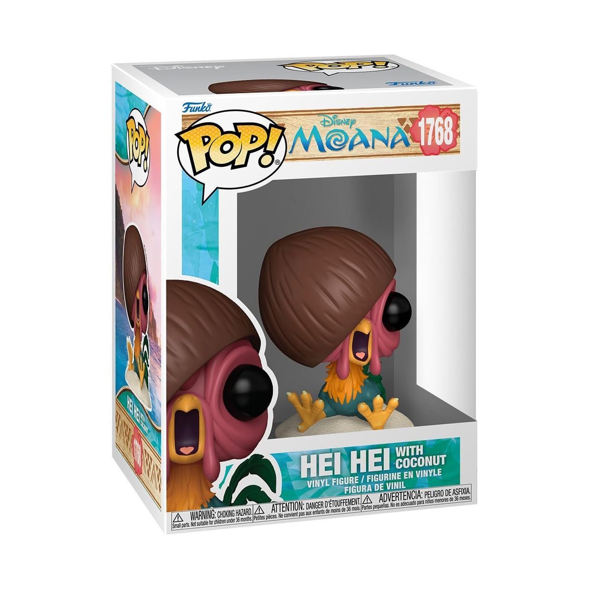 Authentic Funko POP! vinyl figure of Hei Hei from Disney's Moana, featuring vibrant details in a window box.