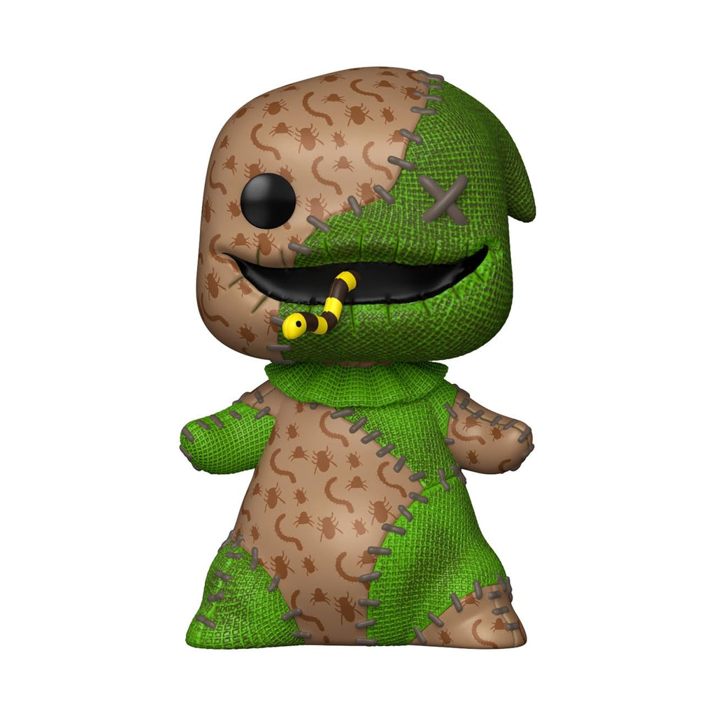 Funko Pop! Disney Patchwork Oogie Boogie figure, featuring green and brown patchwork design. Order online for delivery.