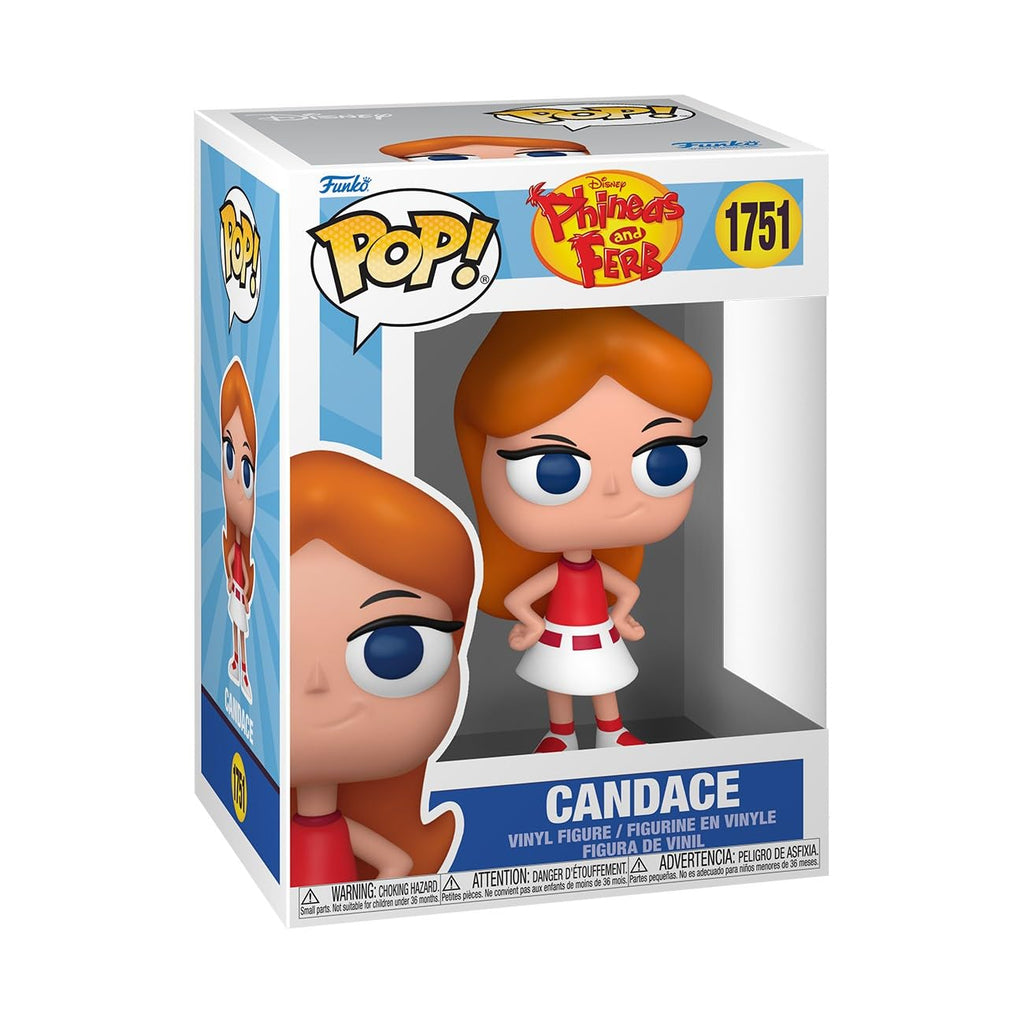 100% genuine Funko POP! vinyl figure of Candace from Disney's Phineas and Ferb, displaying her vibrant red hair and dress.