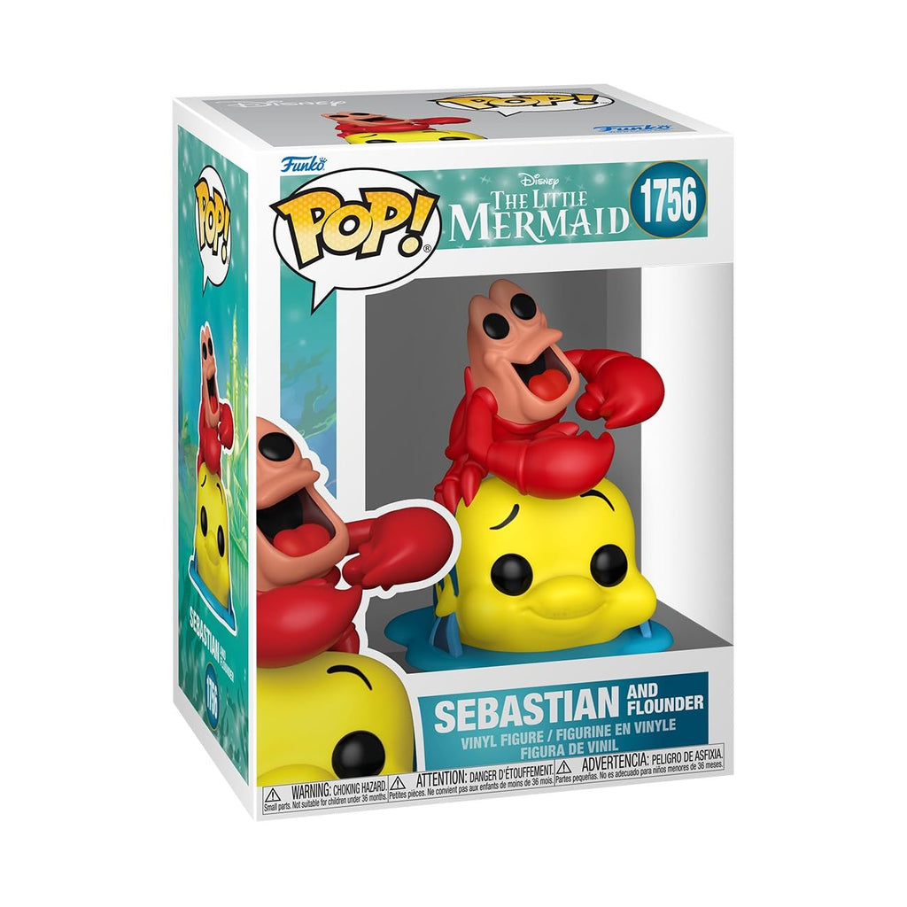 100% authentic Funko Pop! collectible featuring Sebastian and Flounder from Disney's The Little Mermaid, a must-have for fans.