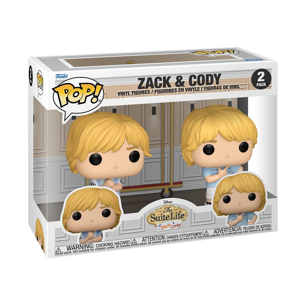 Authentic Funko POP! 2-pack featuring Zack and Cody from Disney's The Suite Life of Zack & Cody. Perfect for collectors!