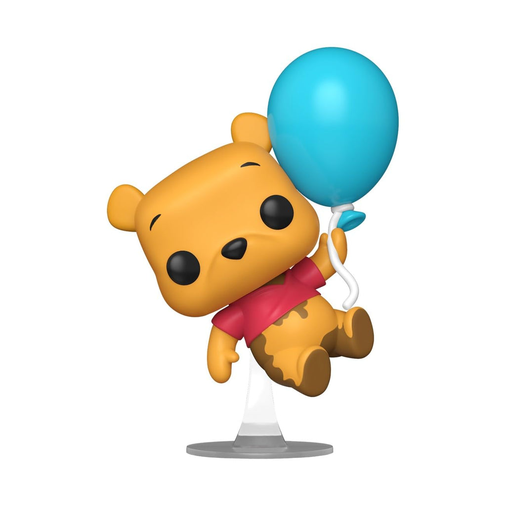 Collectible Funko POP! figure of Winnie the Pooh, holding a blue balloon. Verified by CuratCart for authenticity.