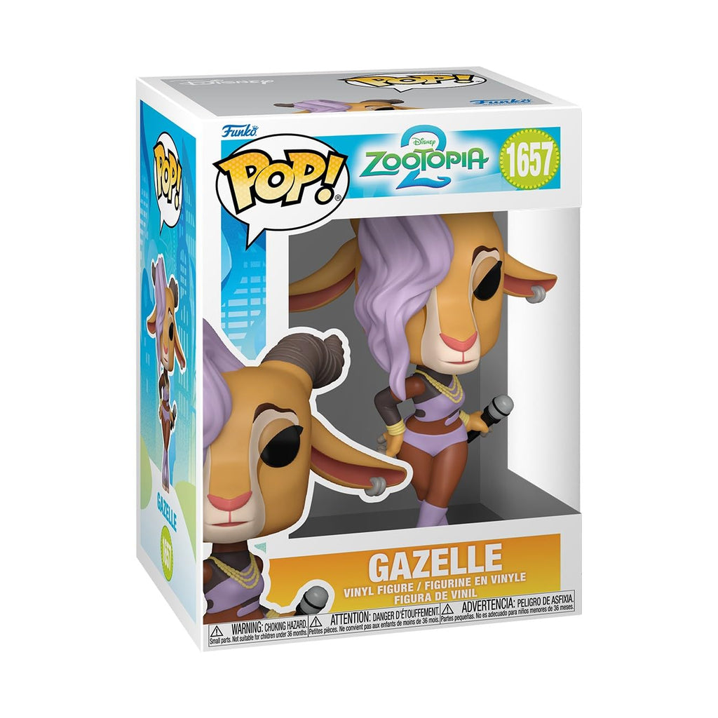 Authentic Funko POP! figure of Gazelle from Disney's Zootopia 2, featuring vibrant colors and unique design.