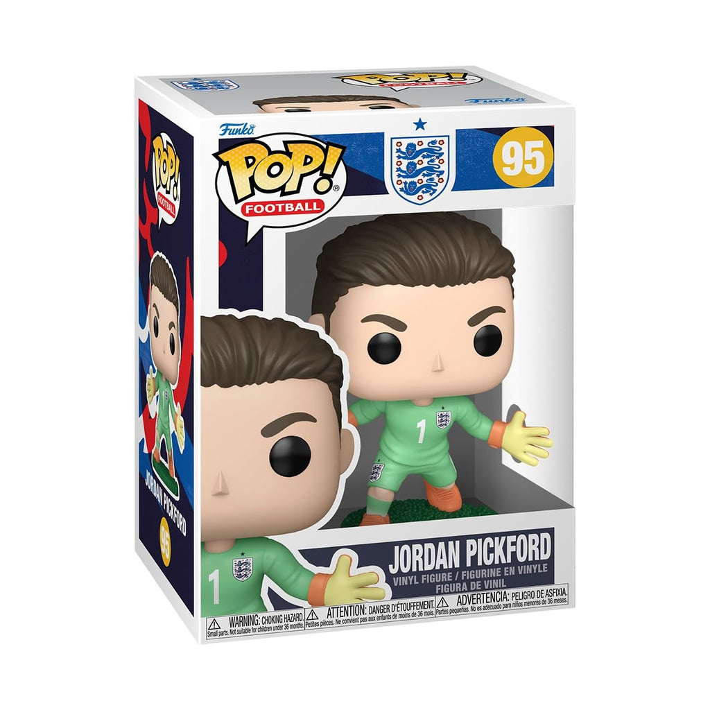 100% genuine Funko POP! Football figure of Jordan Pickford in green goalie uniform, showcasing his iconic style.