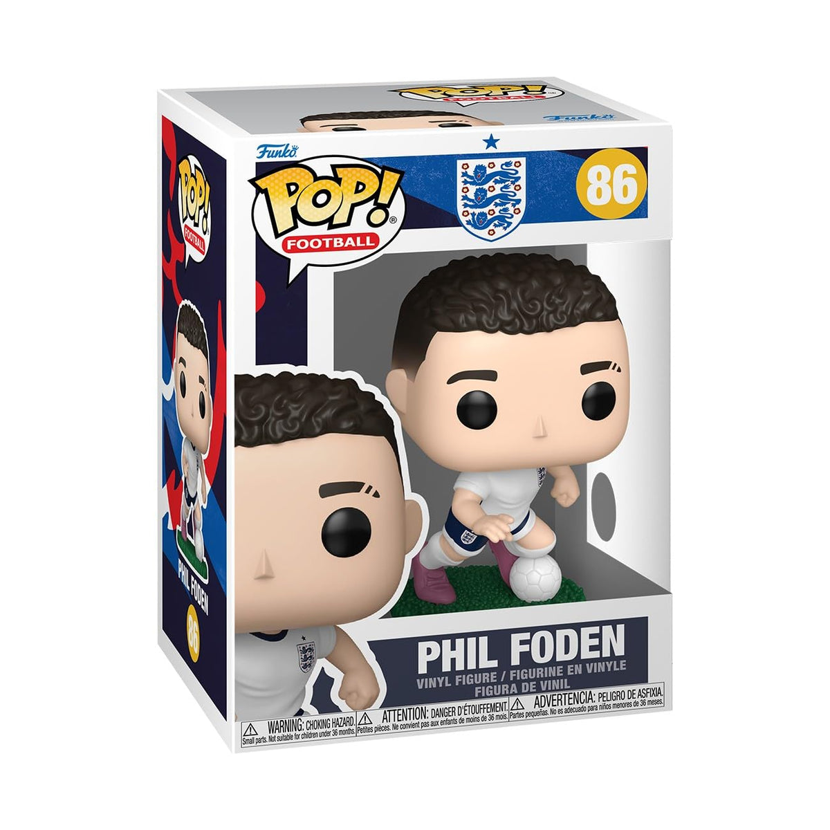 Authentic Funko POP! figure of Phil Foden in England football kit, complete with a soccer ball. A must-have for fans!