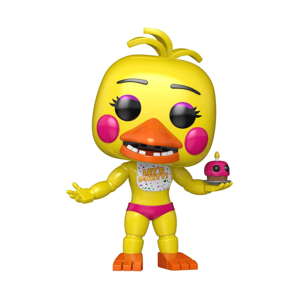 Chica from Five Nights At Freddy's in bright yellow holding a cupcake. Available for order online.