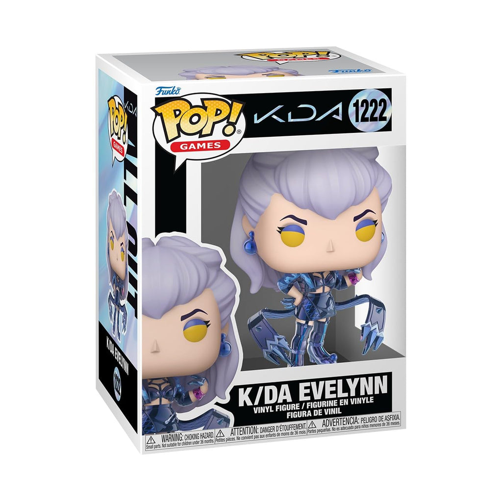 Authentic Funko POP! figure of K/DA Evelynn from League of Legends, featuring vibrant colors and unique details.