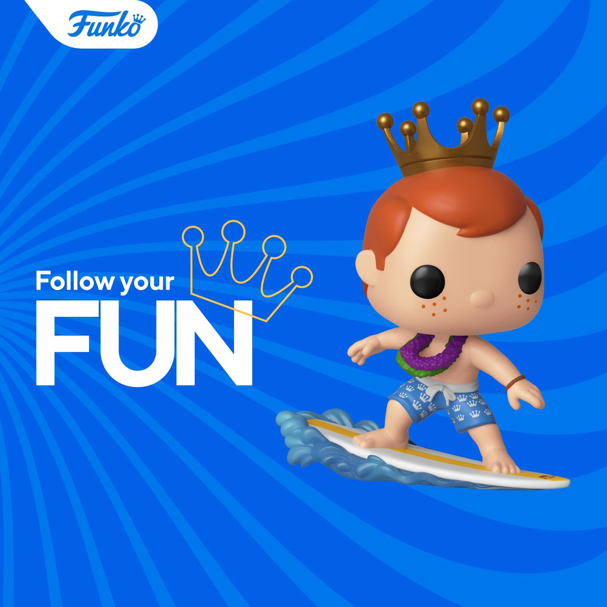 Cute Funko Pop! figure of Luna S surfing, adorned with a crown. Available to order online in India. Perfect for collectors!
