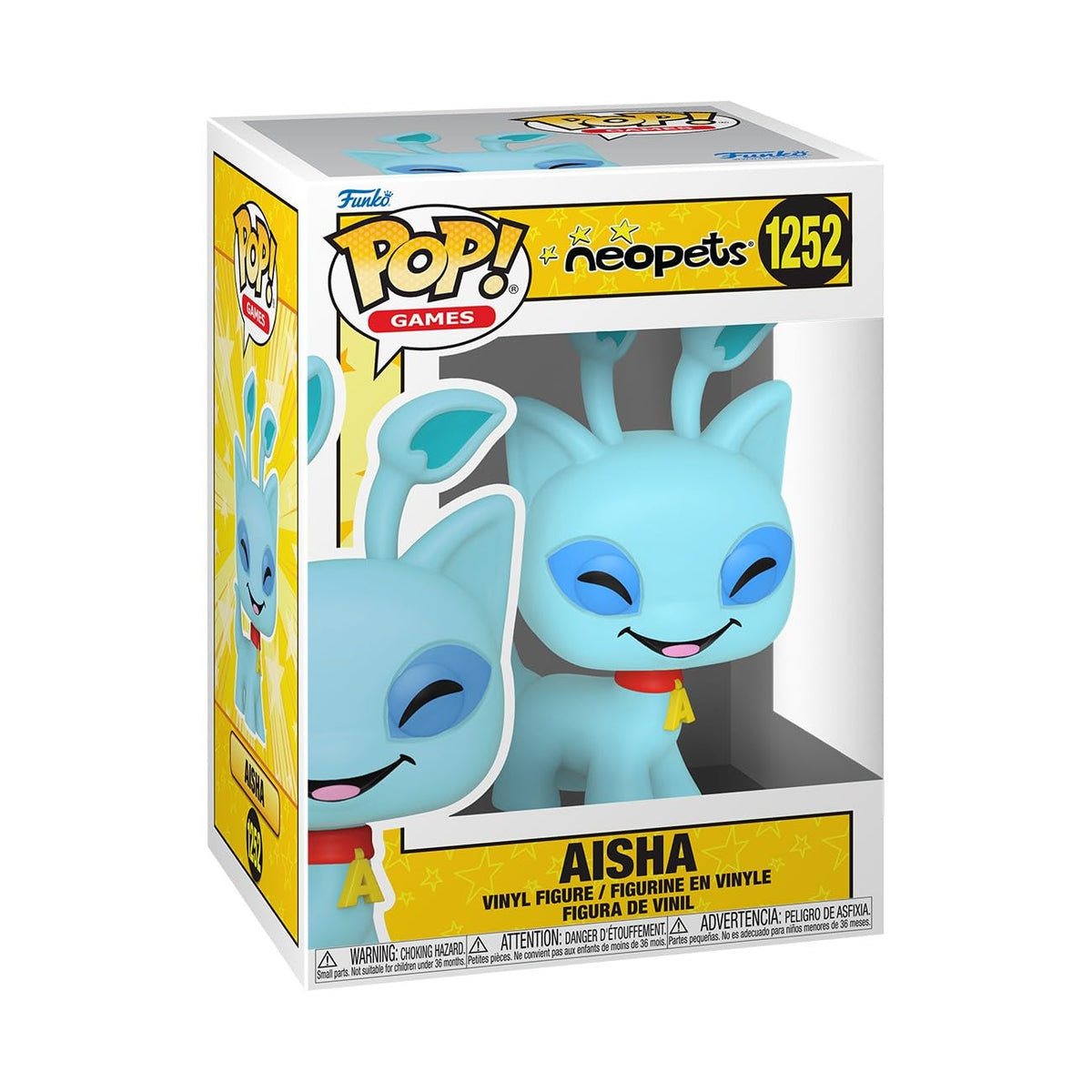 100% genuine Funko Pop! Aisha from Neopets, a vibrant blue vinyl figure in a collectible box, perfect for fans.