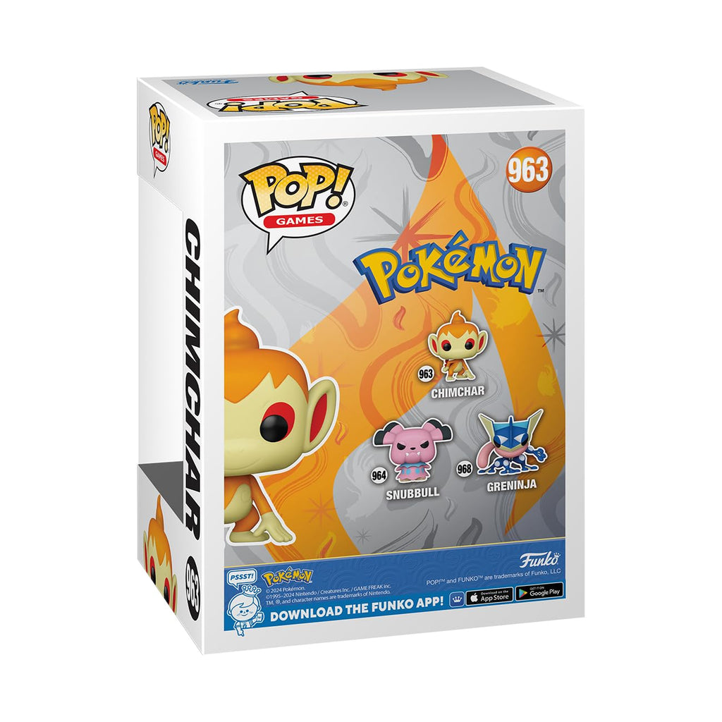 Premium imported Funko POP! Games Pokemon figure of Chimchar, featuring Snubbull and Greninja in the packaging.
